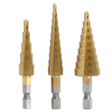 3 Pcs High-Speed Steel Step Drill Bit Set Power Tools Cone Titanium Coated Metal Hole Cutter 1/4 inch Hex Shank Drive Quick Change