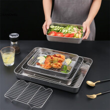 Stainless Steel Baking Tray with Cooling Rack and Lid, 3 in 1 RustProof Oven Safe Set