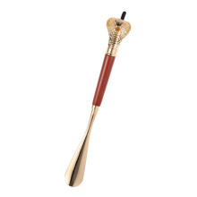 Long Handle Metal Shoehorn for Seniors Men Women Zinc Alloy and Wood Non Scratch Surface
