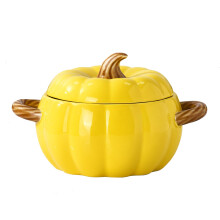 Pumpkin Dutch Oven 1.7QT Ceramic Pot with Lid, Cute Halloween Casserole Dish, Oven Safe Yellow