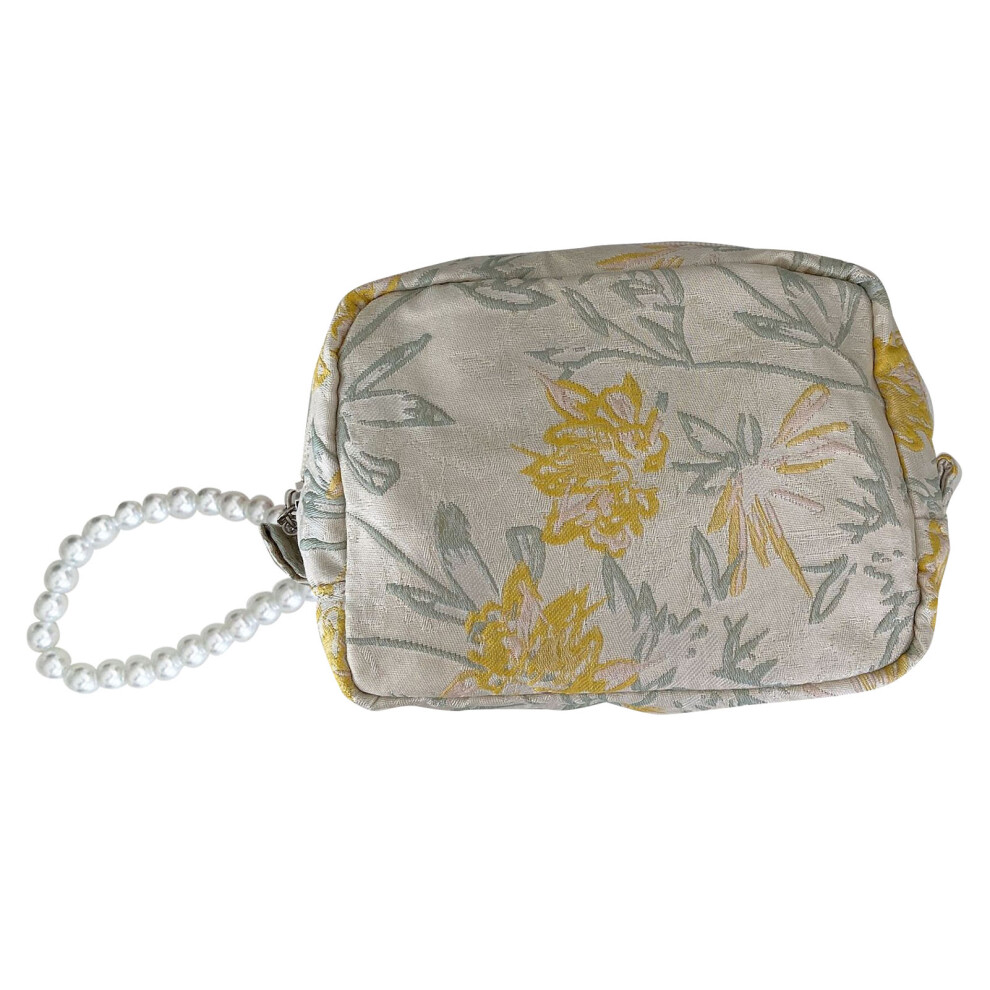 Portable EDC Sling Bag Inspired Makeup Bag, Cute Bear Pattern Cotton Cloth Cosmetic Organizer with Durable Zipper, Multi-Functional Storage for Travel