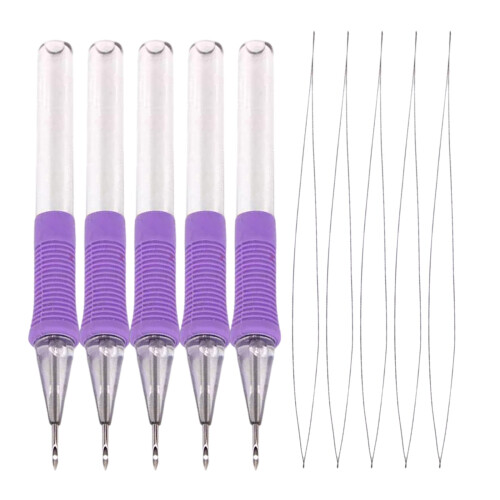 5Pcs Embroidery Punching Needle Set with Needle Threader ABS
