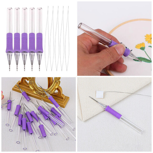 5Pcs Embroidery Punching Needle Set with Needle Threader ABS 1