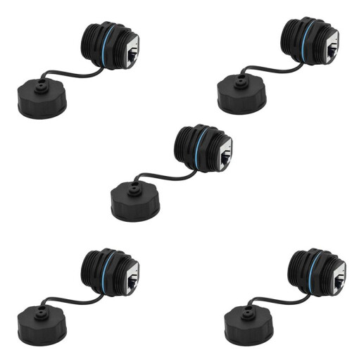 5PCS Panel Mounting RJ45 Waterproof Connector Ethernet LAN Cable Connector Double  Adapter with Dust Cap
