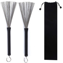 Retractable Drum Wire Brushes Set of 2 with Rubber Handles for Jazz Rock Folk Drummers