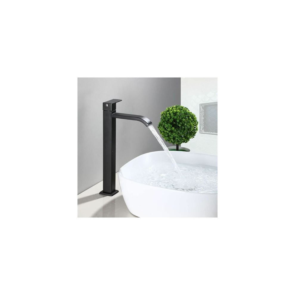 Stylish Bathroom Faucet With Solid Steel Construction, Black Finish Vessel Sink Faucet With Single Handle And Waterfall Spout For Easy Installation On 9466005060684