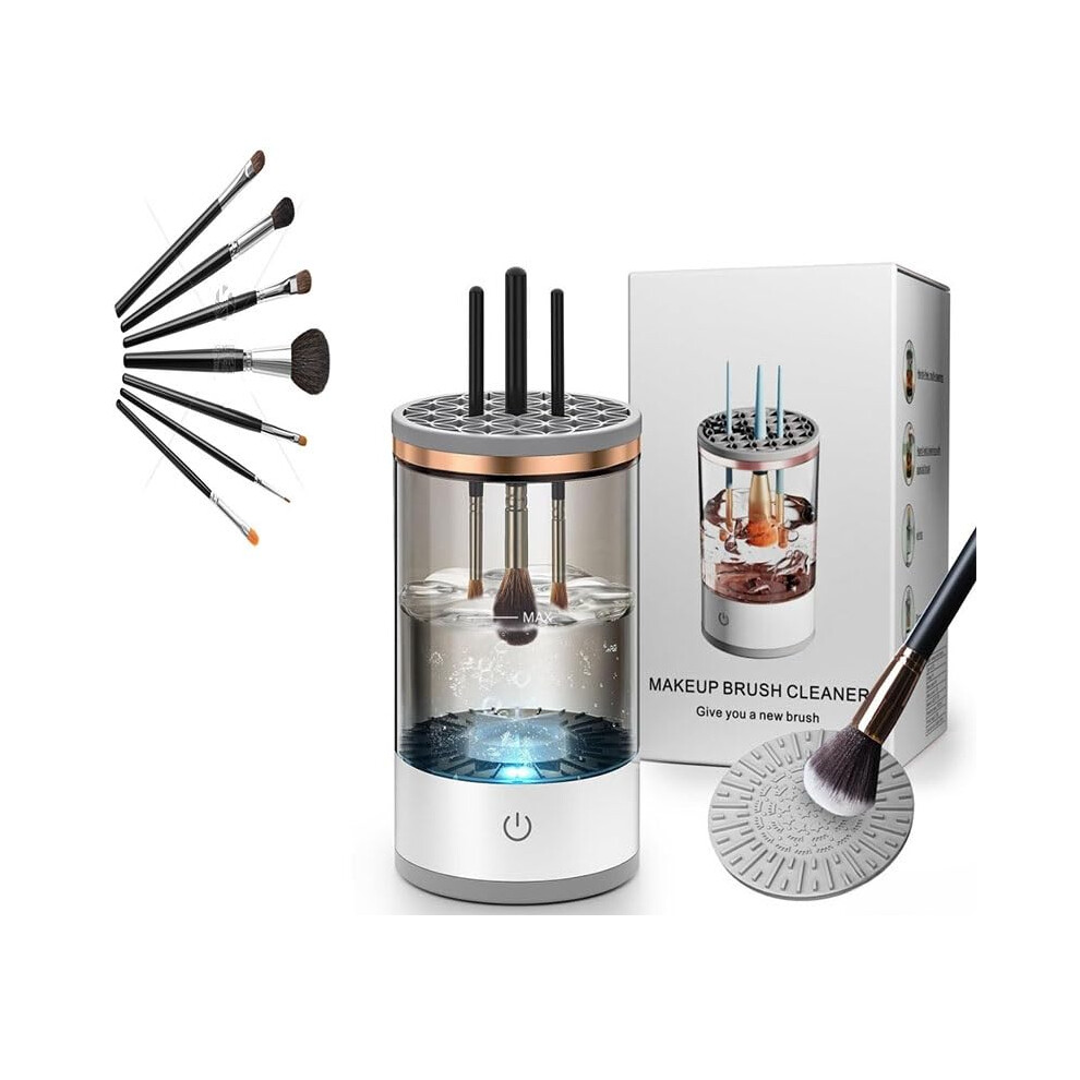 White Electric Makeup Brush Cleaner With Automatic Spin For Deep Cosmetic Brush Cleaning Set (, Charging)