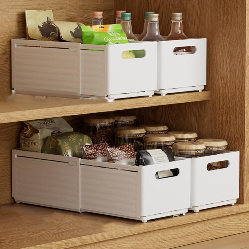 2 Pack Stackable Plastic Storage Drawers Retractable Organizer Boxes for Closet Kitchen (White) 2