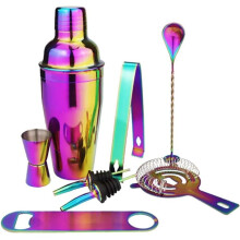 550ml Stainless Steel Cocktail Shaker Set with Electroplated Color Cups, 8Piece Bar Tool Kit