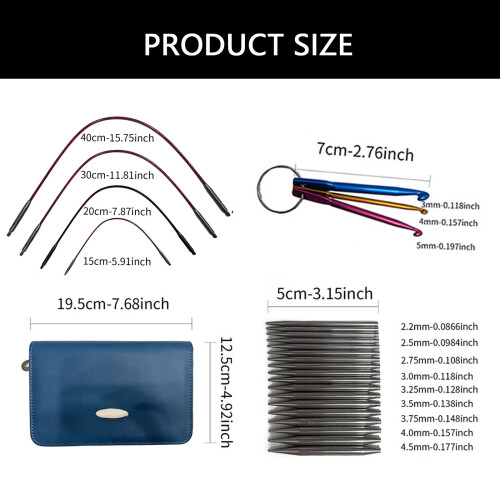 2.2mm-4.5mm Interchangeable Circular Knitting Needle Set with 2