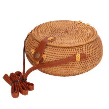 Ručne vyrobená ratanová taška pre ženy, okrúhla tkaná kabelka cez rameno, crossbody, boho kabelka, všestranný doplnok na plážové párty s