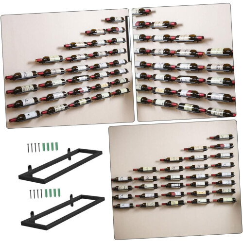 2 Pack Wall Mounted Wine Rack Iron Bottle Holder for Home Bar Kitchen Cellar Storage Display Black 2