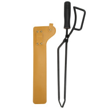 Pinza per carbone da barbecue con manici lunghi, pinze per camino resistenti per attività all'aperto, manico in legno antiscivolo, design a distanza