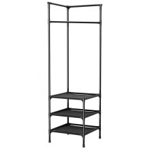 Corner Coat Rack with Shoe Storage, 12 Hook Metal & Wood Hall Tree with Umbrella Stand Black