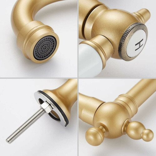 Classic Solid Brass Kitchen Faucet, 360 Degree Rotation With Easy Install, Premium Finish And Durable Ceramic Cartridge, Dual Function Pull-Out Spraye 1