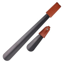 Stainless Steel Shoe Horn Set of 2 with Leather Handle for Easy Wear – Extra Long Metal Shoehorn for Men, Women, Kids