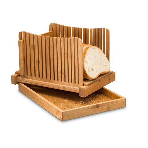 Bamboo Bread Slicer with 3 Thickness Settings, Foldable & Easy Clean