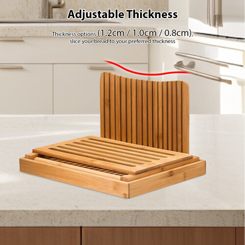 Bamboo Bread Slicer with 3 Thickness Settings, Foldable & Easy Clean 1
