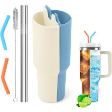 Stanley Cup Silicone Inner Liner + 2 Straws + 2 Straw Sleeves + Brush Set (Light Blue/Light Pink + 2 Straws + 2 Straw Sleeves + Brush)