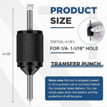 Universal transfer center alignment tool, transfer punch, metal hardening pin machine tool, 3/16" dia, 4-1/8" L for 1/4-1-1/16" hole.