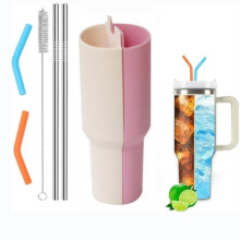 Stanley Cup Silicone Inner Liner + 2 Straws + 2 Straw Sleeves + Brush Set (Light Pink/Pink + 2 Straws + 2 Straw Sleeves + Brush)