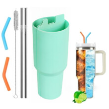 Stanley Cup Silicone Inner Liner + 2 Straws + 2 Straw Sleeves + Brush Set (Light Green + 2 Straws + 2 Straw Sleeves + Brush)