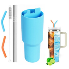 Stanley Cup Silicone Inner Liner + 2 Straws + 2 Straw Sleeves + Brush Set (Blue + 2 Straws + 2 Straw Sleeves + Brush)
