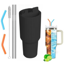 Stanley Cup Silicone Inner Liner + 2 Straws + 2 Straw Sleeves + Brush Set (Black + 2 Straws + 2 Straw Sleeves + Brush)