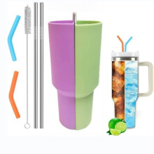 Stanley Cup Silicone Inner Liner + 2 Straws + 2 Straw Sleeves + Brush Set (Light Purple/Light Green + 2 Straws + 2 Straw Sleeves + Brush)