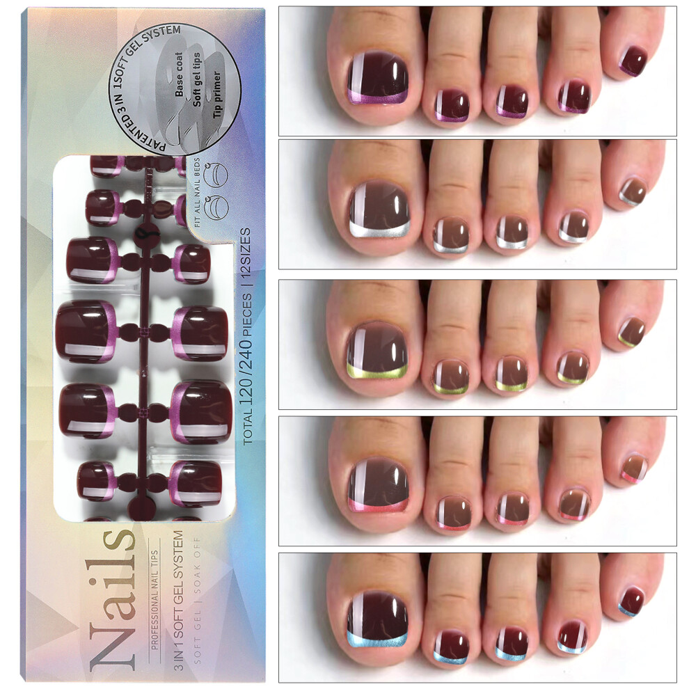 120pcs French Gel Toenail Tips 12 Sizes Fake Nails DIY Nail Art