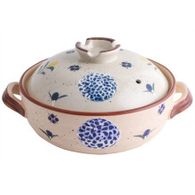 Ceramic Hot Pot with Lid and Handle, Round Porcelain Casserole for Cooking and Serving, Blue White 2.2L