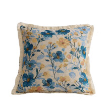 (G) Rustic Floral Throw Pillow Covers , Yarn-dyed Jacquard Decorative Pillowcase Cushion Cover for Couch Sofa Bedroom