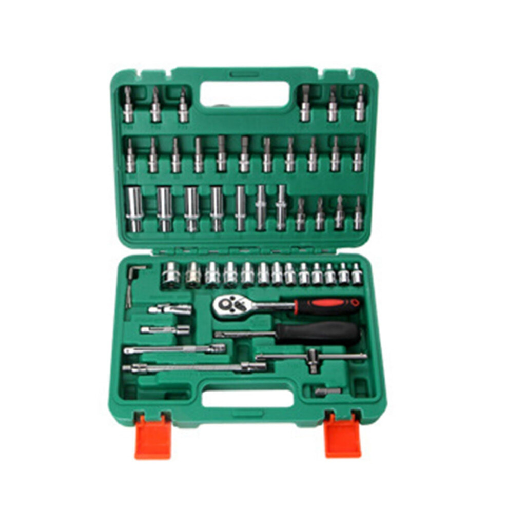 Professional Ratchet Wrench Set 53Pcs Tools With Bit Socket Extension Bar And Organizer Box For Mechanical Work Green Ref: 8929 9001264657772