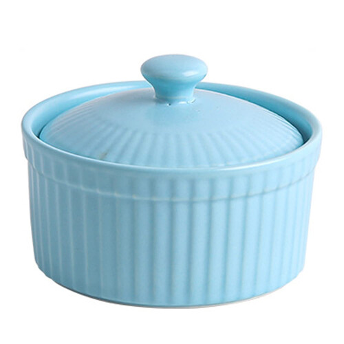 Porcelain Baking Dish Ramekins with Lid Mini Casserole for Custard Appetizer Dips Blue