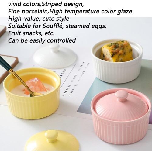 Porcelain Baking Dish Ramekins with Lid Mini Casserole for Custard Appetizer Dips Blue 2