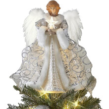 LED Angel Treetop Figurine, Christmas Tree Top Decor with Warm Yellow Lights, Battery Operated Illuminated Angel for Indoor Office Christmas Tree Orna