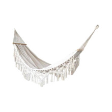 Beach Hammock Chair with Tassel, AntiRoll Design, Short Bar, White