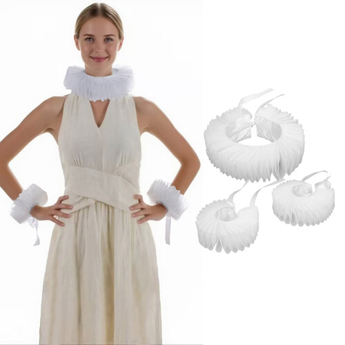 Women Ruff Collar Decorative Wristband False Collar Lapel-White 2