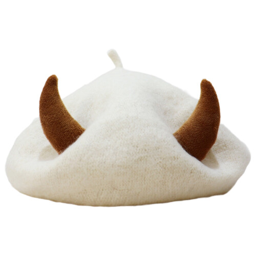 Fashionable Devil Horn Beret Hat Woolen-White khaki horn