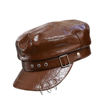 Gothic PU Leather Beret Hat vintage Unisex Design-brown