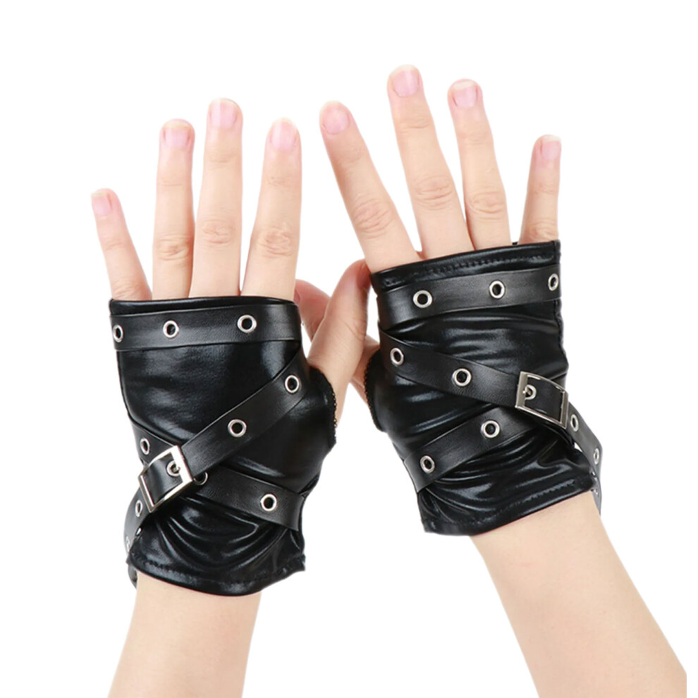 Black Breathable Fingerless Gloves Punk Design With Detail Soft