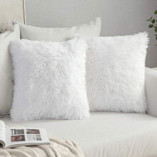 Luxury Decorative Faux Fur Throw Pillow Covers, 2-Piece Soft Plush Set, Elegant Hidden Zipper, Microfiber Long Shaggy, Easy Care & Clean, 43x43 Cm, Pe