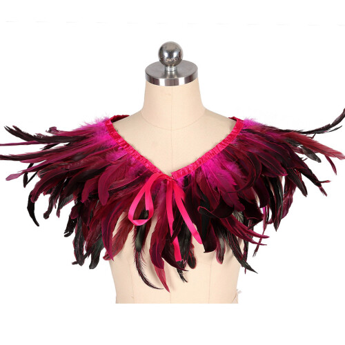 Handcrafted Feather Cape Breathable Garment Ideal For-Rose Red