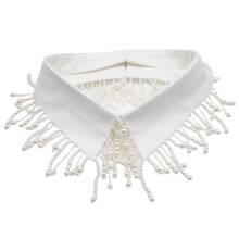Artificial Pearls Trim Faux Collar Fringed Detachable-White