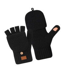 Ladies Half Finger Gloves Double Fleece Lining Flexible-Black