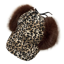 Warm Trapper Hat Faux Furs Baseball Cap With Foldable Ear-Khaki