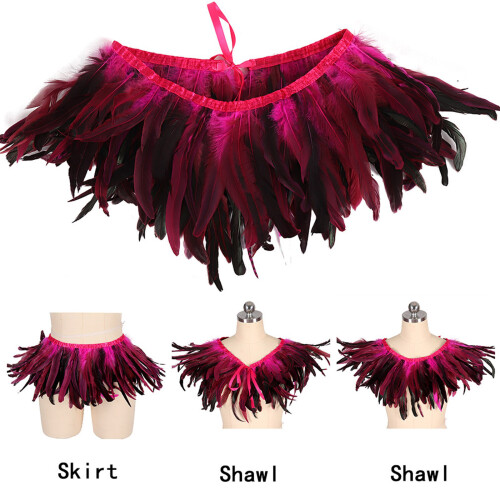 Feather Trimmed Cape Cloak Artistic Statement Piece For-Yellow 2