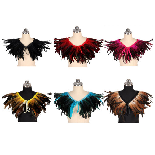 Feather Trimmed Cape Cloak Artistic Statement Piece For-Yellow 1