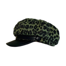 Fashionable Animal Pattern Beret Cap-Leather brim militar