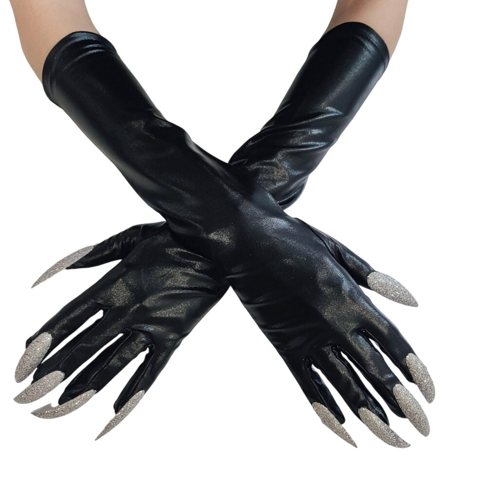 Black Halloween Gloves With Long Fingernails For Costume